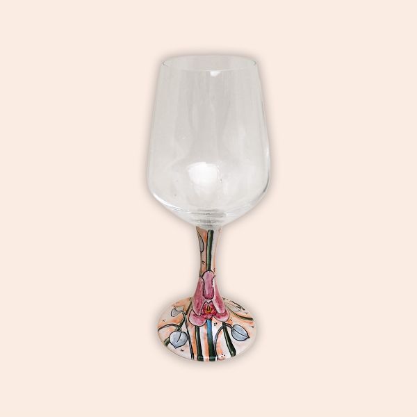 ELEGANT LEAD-FREE  CRYSTAL GLASS WITH CERAMIC STEM.  DESIGN: FLOWERS-ORCHID cm.23h